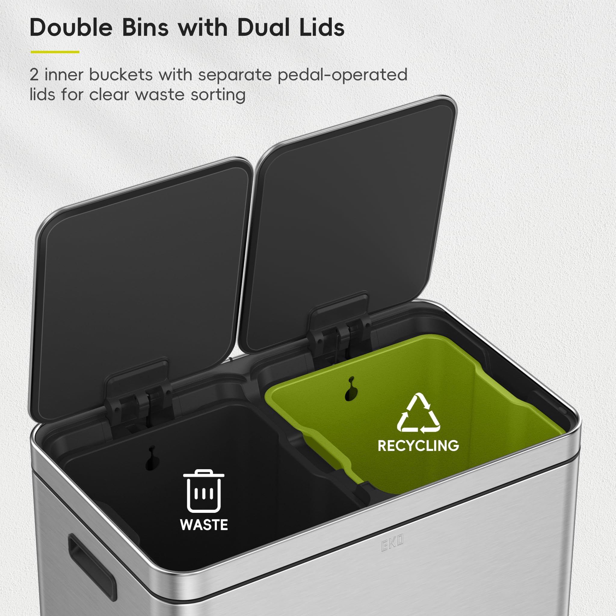 EKO Edison Dual Trash Can for Recycling and Trash, 8+8 Gallons
